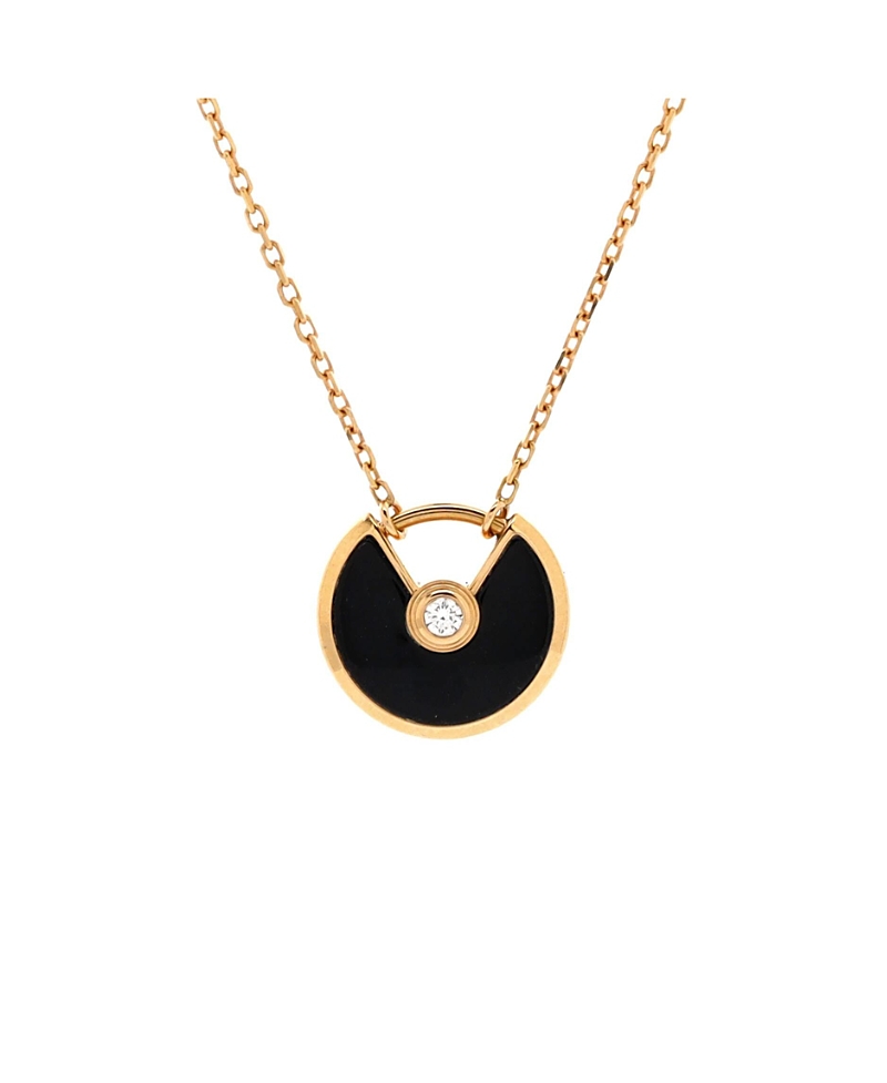 Pre-owned Pre-owned Cartier Cartier Xs Amulette De Cartier Pendant Necklace 18k Rose Gold With Onyx And Diamond
