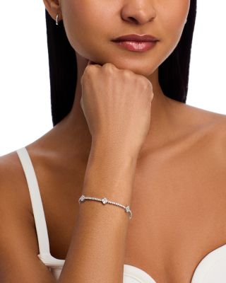 Diamond Clover Station Bracelet in 14K White Gold, 1.0 tcw