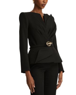 Black Satin Bow Buckle Belt Jacket