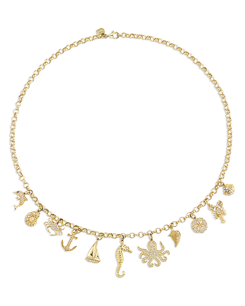 Sydney Evan 14k Yellow Gold Diamond Nautical Charm Necklace, 18 In Gold