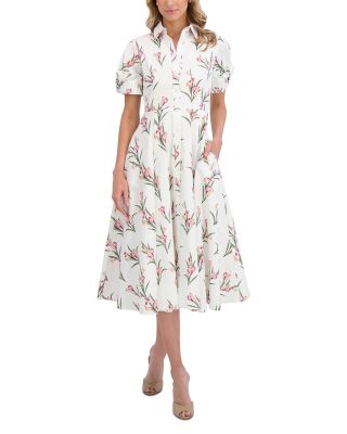 Floral Balloon Sleeve Shirt Dress