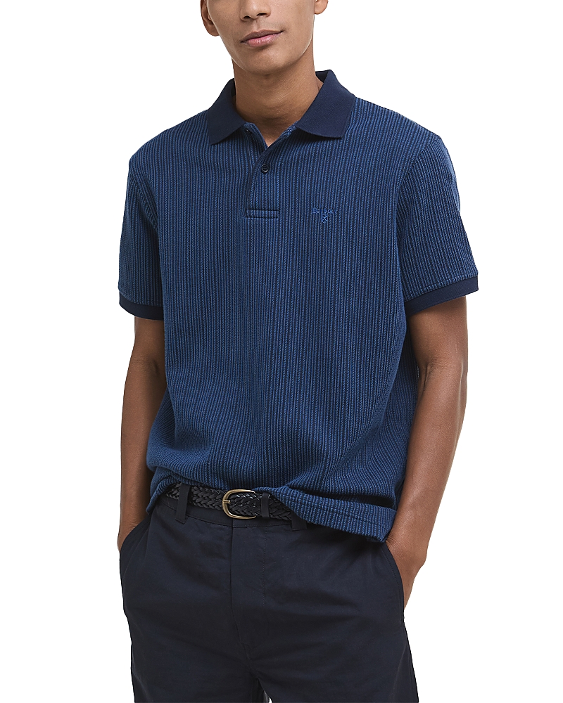 Barbour Harworth Textured Stripe Cotton Polo In Blue