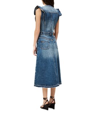 Vayea Ruffle Sleeve Denim Midi Dress