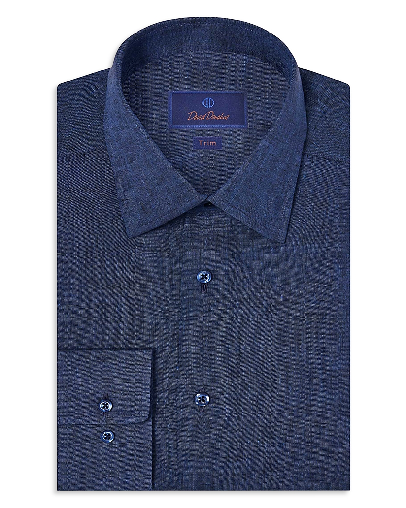 David Donahue Trim Fit Linen Solid Dress Shirt