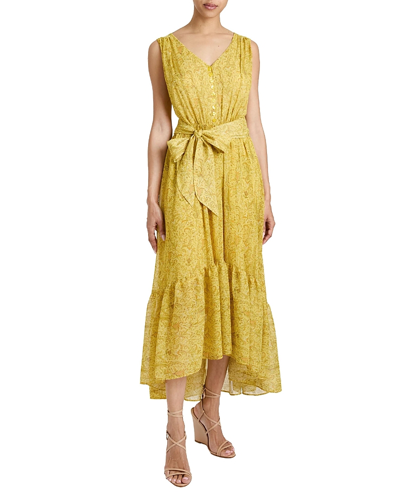 Santorelli Lanita Sleeveless Fit and Flare Hi Lo Dress in Printed Georgette