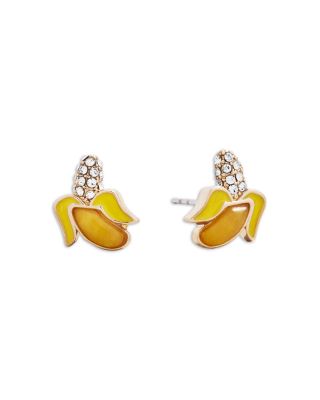 Fruit For Thought Pav&eacute; Banana & Strawberry Stud Earrings in Gold Tone, Set of 2
