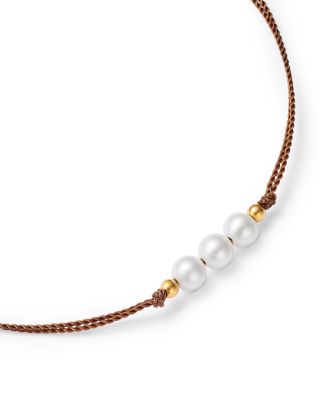 14K Yellow Gold Cultured Freshwater Pearl Trio Cord Slider Bracelet