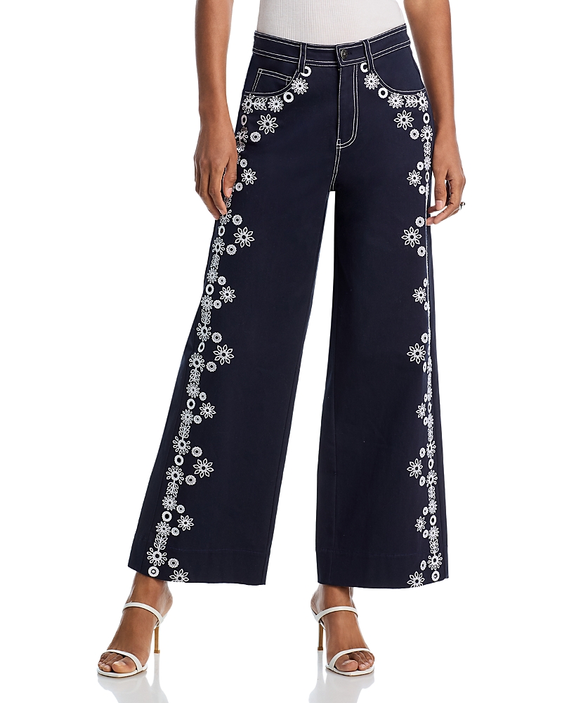 Cinq a Sept Betsy High Rise Wide Leg Ankle Jeans in Mazie Eyelet