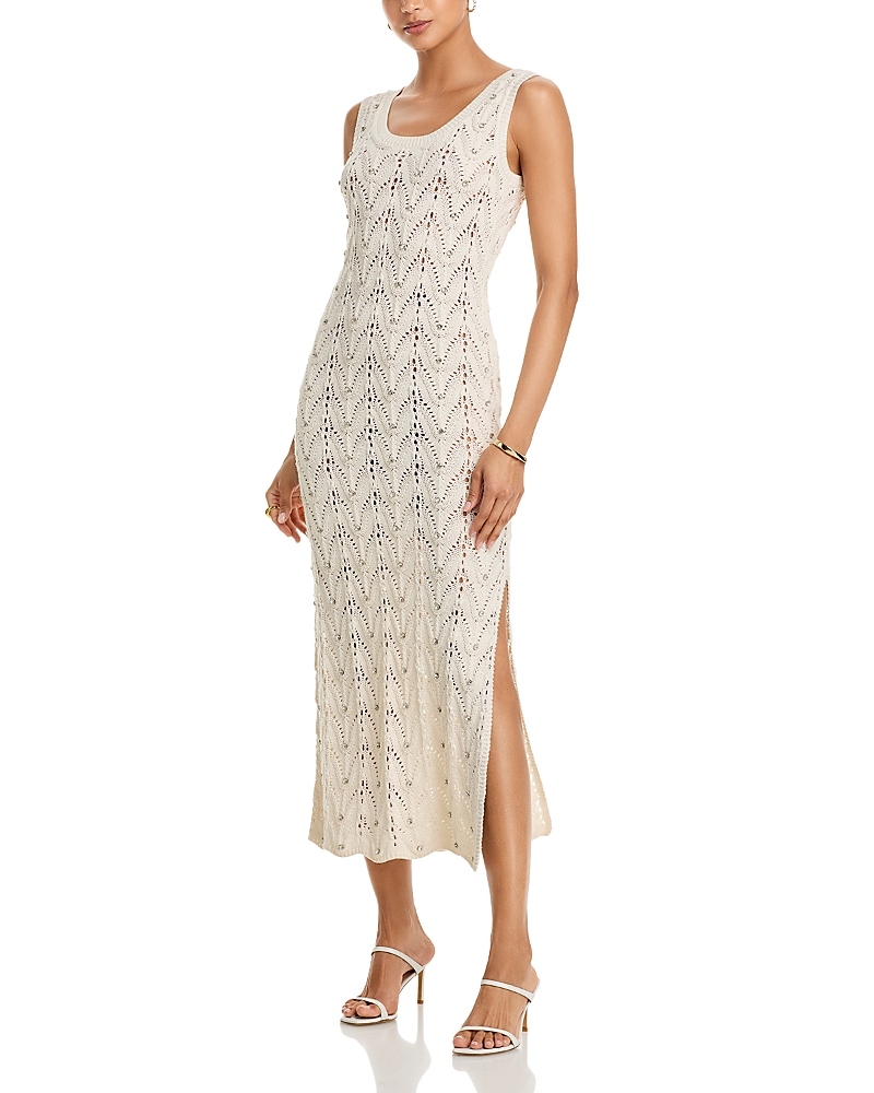 Generation Love Vincent Crystal Pointelle Knit Dress Natural In White