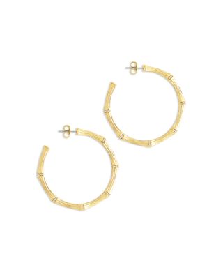 Pav&eacute; Bamboo Large Hoop Earrings in 18K Gold Plated