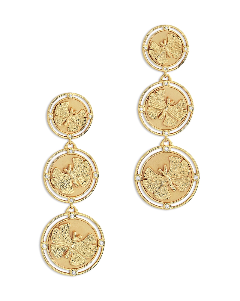 Anabel Aram Pave Butterfly Coin Triple Drop Earrings in 18K Gold Plated