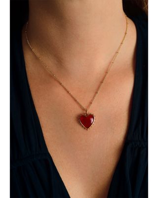 Heart Stone 18K Yellow Gold Plated Stone Necklace, 19"L