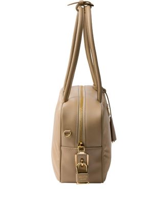 Re-Nylon and Leather Medium Top-Handle Bag with Padlock