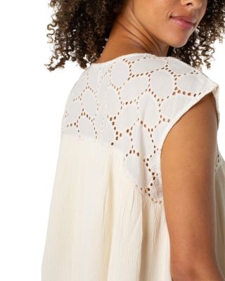 Eyelet Dolman Sleeve Boat Neck Blouse