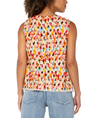 Printed Back Button Sleeveless Blouse
