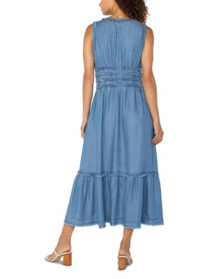 Smocked Frayed Seam Dress