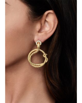 Pav&eacute; Ring Holding Serpent Drop Hoop Earrings 