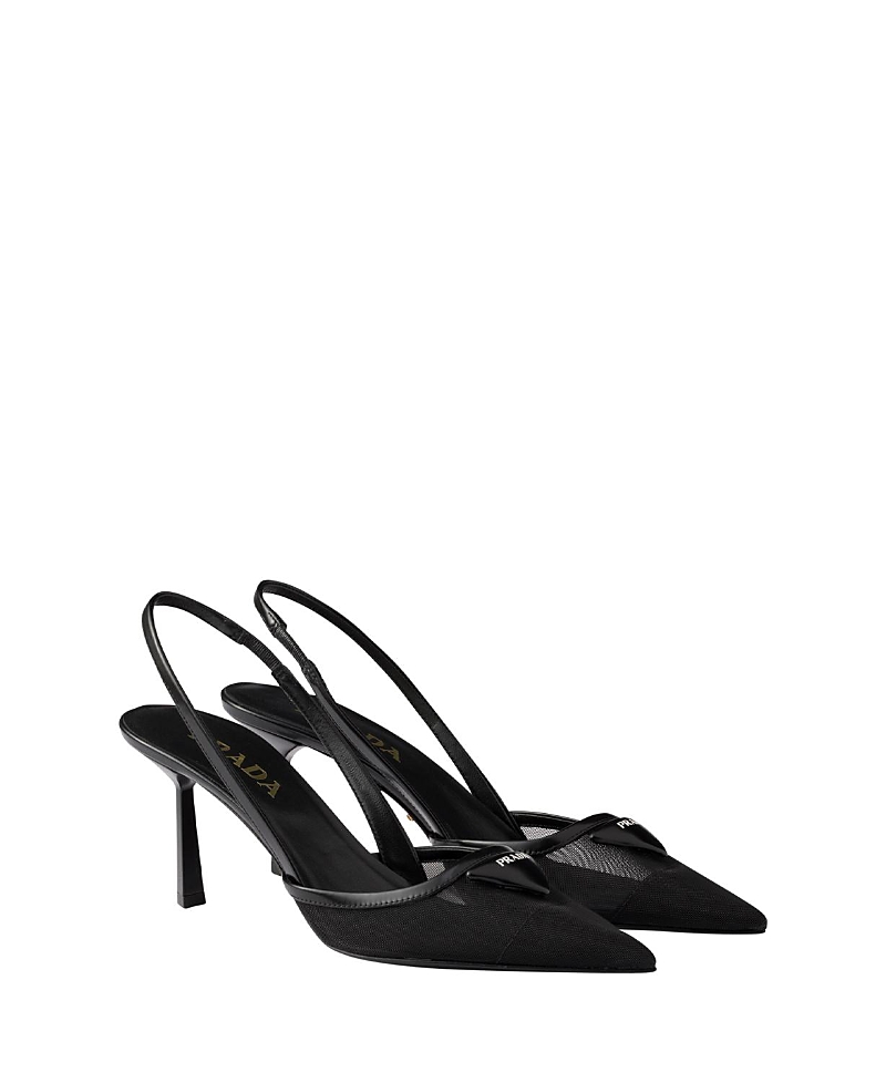 Prada Women Brushed Leather Slingback Pumps In Black