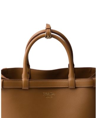 Buckle Medium Leather Handbag with Double Belt