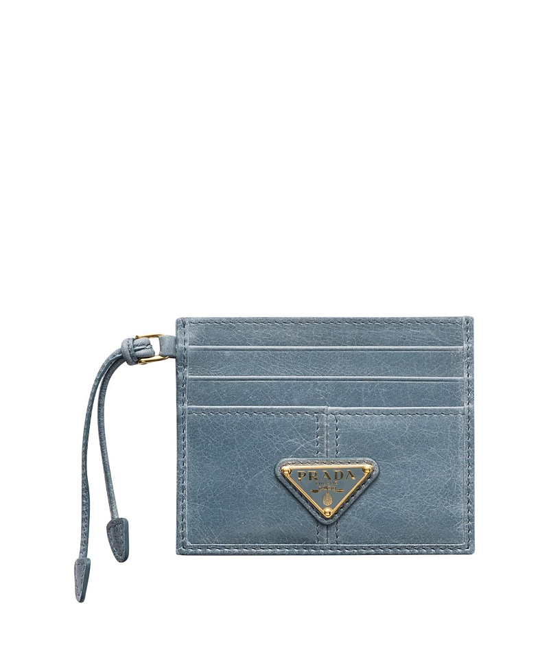 Prada Leather Card Holder In Aviator Blue
