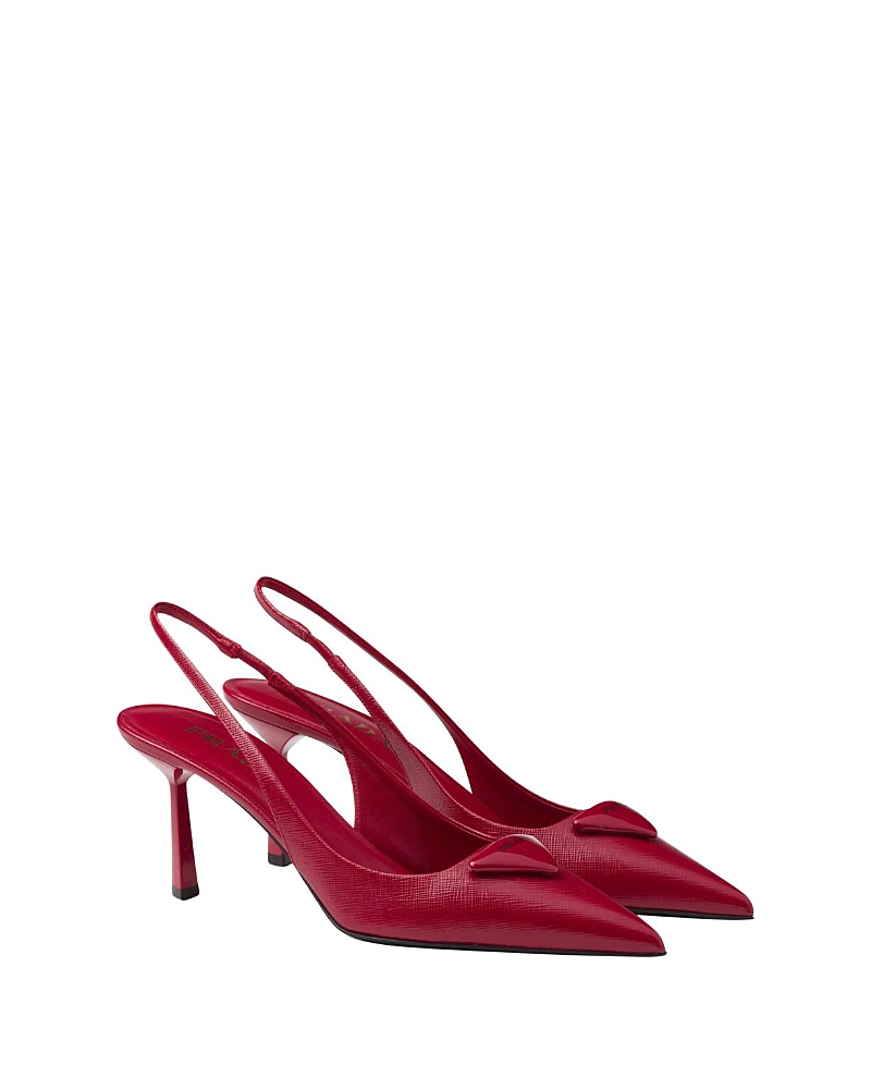 Prada Slingback-pumps Aus Saffiano-lackleder In Cherry Red