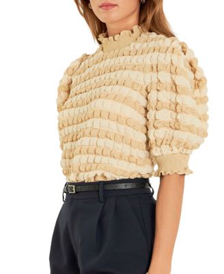 Women's Textured Mock Neck Short Sleeve Blouse