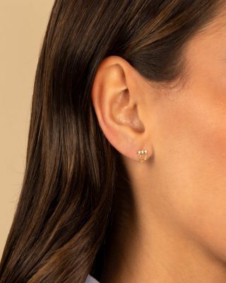 Mini Triple Cubic Zirconia Bezel Bar Drop Chain Stud Earrings 