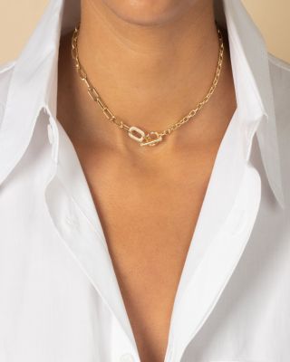 Pav&eacute; Accented Toggle Multi Chain Necklace, 15"