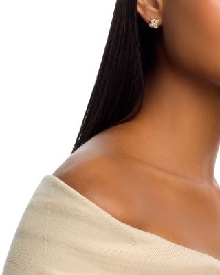 Diamond Marquis & Round Clover Stud Earrings in 14K Yellow Gold, 0.5 tcw