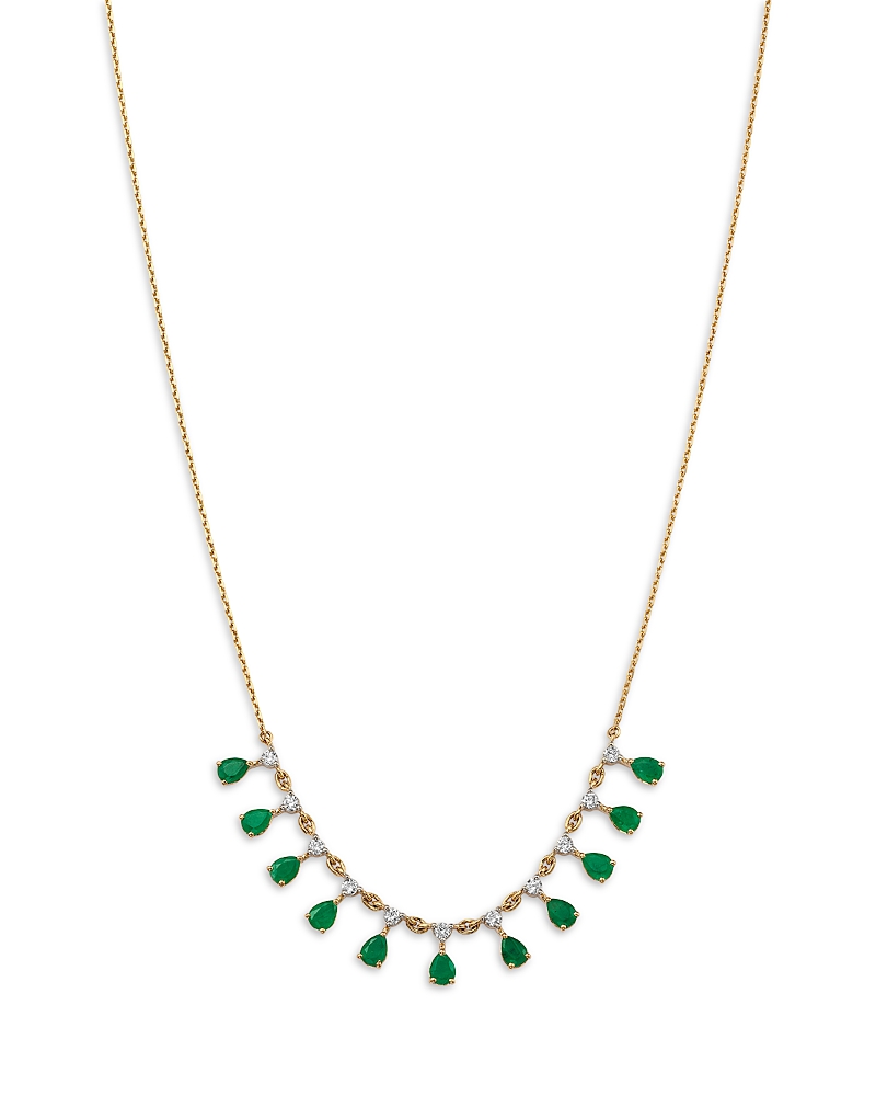 Bloomingdale's Fine Collection Emerald & Diamond Droplet Station Necklace In 14k Yellow Gold, 18