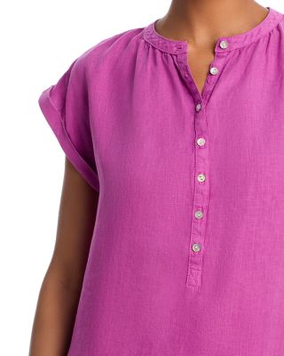 Linen Cap Sleeve Henley Mini Dress