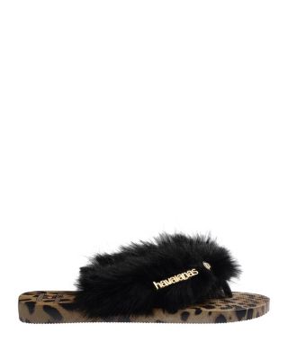 x Dolce & Gabbana Women's Leopard Faux Fur Flip Flops