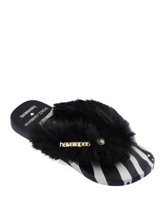 DOLCE&GABBANA ラムレザーパンツ　ゼブラ柄　ブラック　y2k havaianas x Dolce & Gabbana Women's Zebra Faux Fur Flip Flops