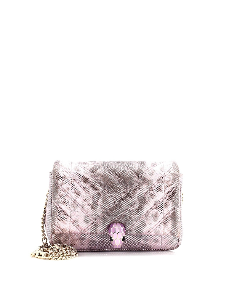 Pre-owned Pre-owned Bvlgari Bvlgari Small Serpenti Cabochon Shoulder Bag Diagonal Quilted Metallic Karung In Purple