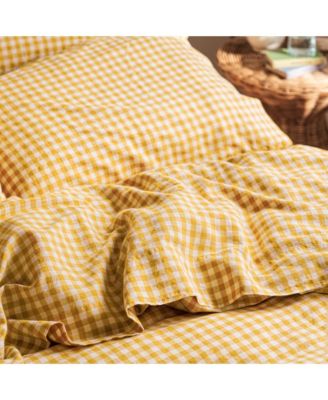 Gingham Linen Blend Flat Sheet, Twin