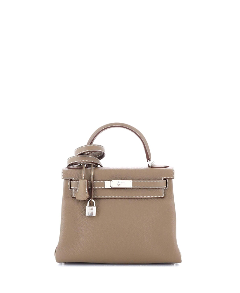 Pre-owned Pre-owned Hermes Hermes Kelly 28 Handbag Grey Clemence With Palladium Hardware In Etoupe