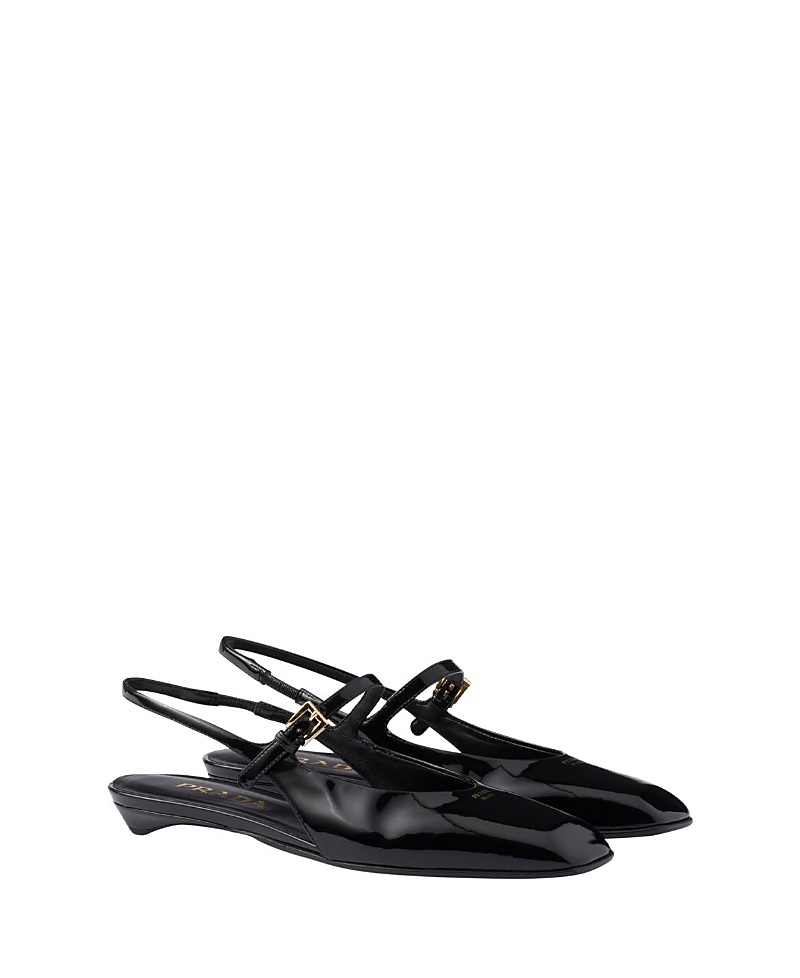 Prada Black Patent Leather Slingback Ballerina In Black