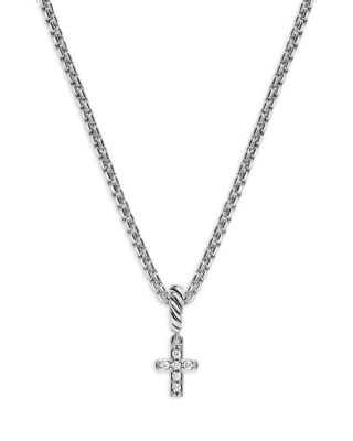Micro Pav&eacute; Cross Amulet in Sterling Silver with Diamonds, 8mm