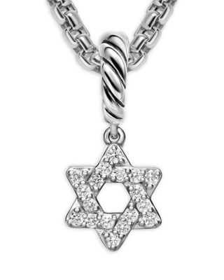 Micro Pav&eacute; Star of David Amulet in Sterling Silver with Diamonds, 7.4mm