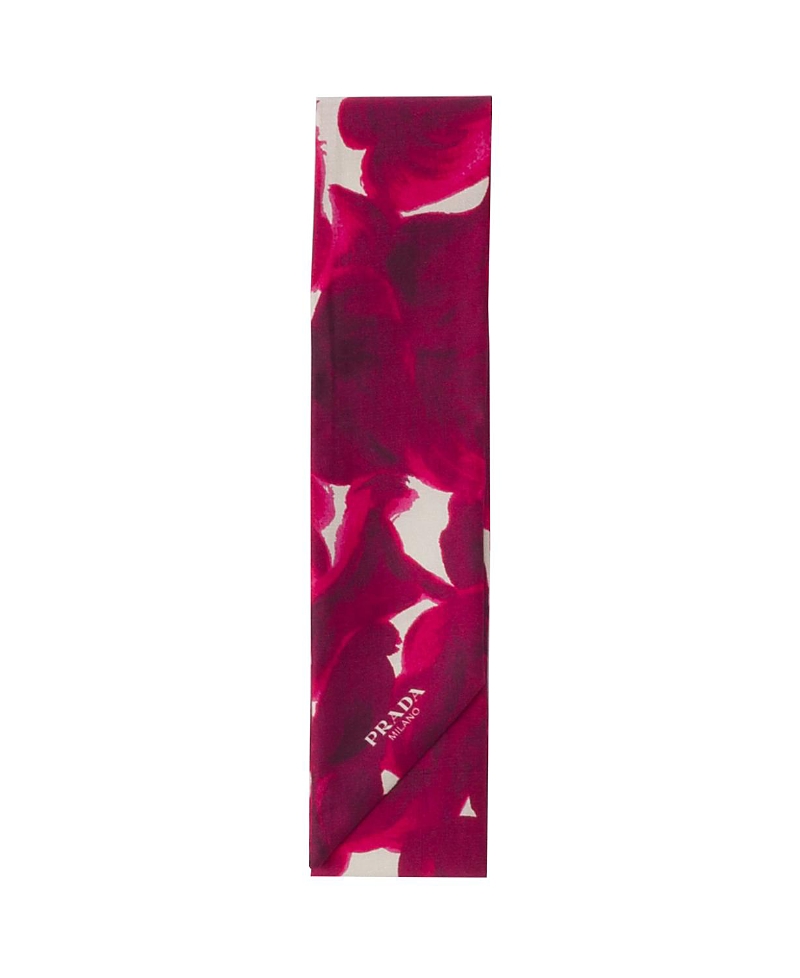Prada Printed Silk Shantung Skinny Scarf In Purple