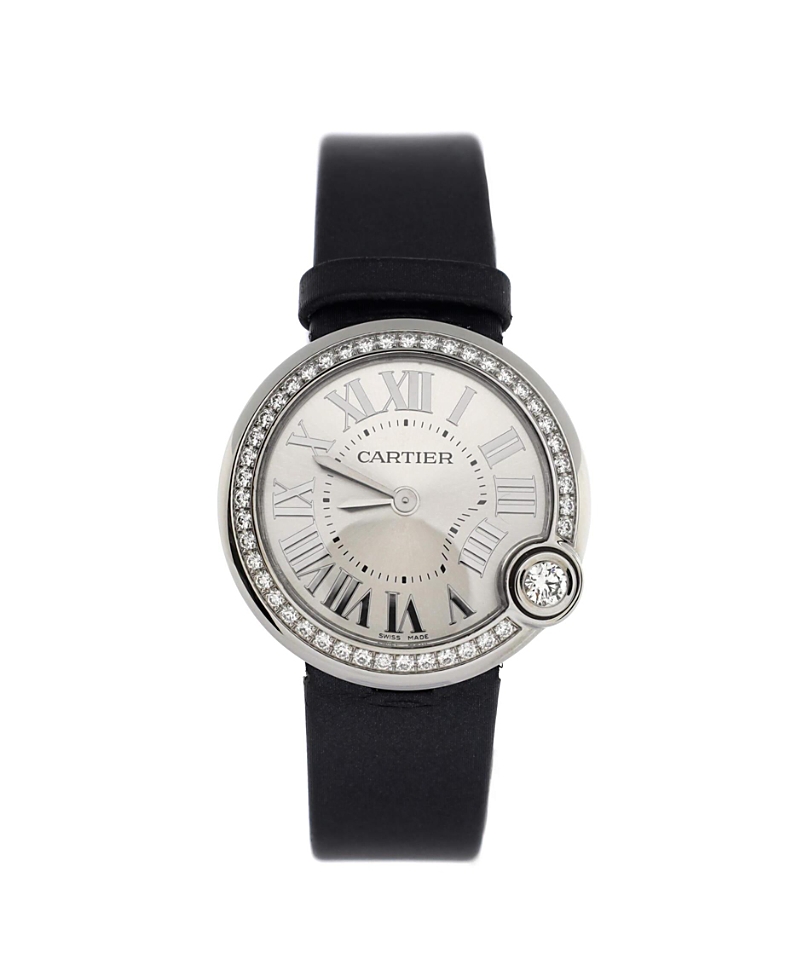 Pre-owned Pre-owned Cartier Cartier Ballon Blanc De Cartier Quartz Watch In Stainless Steel And Satin With Diamond Bez