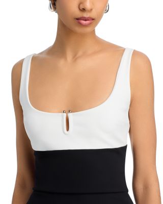 Color Blocked Square Neck Midi Dress