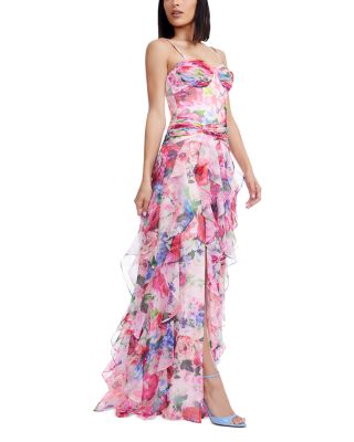Lux Floral Cascading Ruffle Gown
