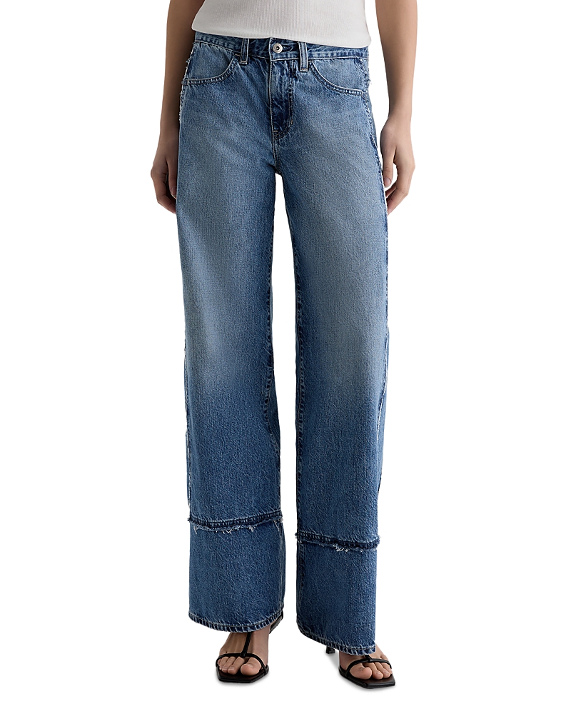 Ag Adria Colorblock Low Rise Wide Leg Jeans in Socialite