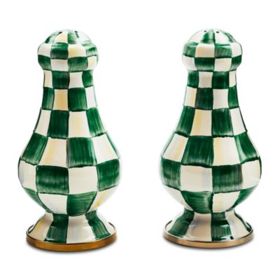 MacKenzie-Childs - Emerald Check Large Salt & Pepper Shakers