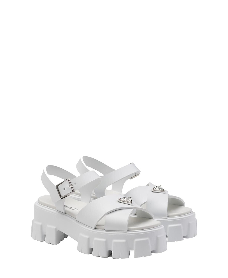 Prada Triangle-logo Quilted Leather Sandals In White