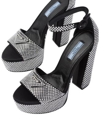 Women's Satin Platform Sandals with Crystals