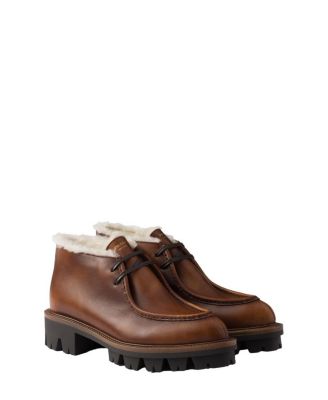 Prada - Women's Leather and Shearling Booties