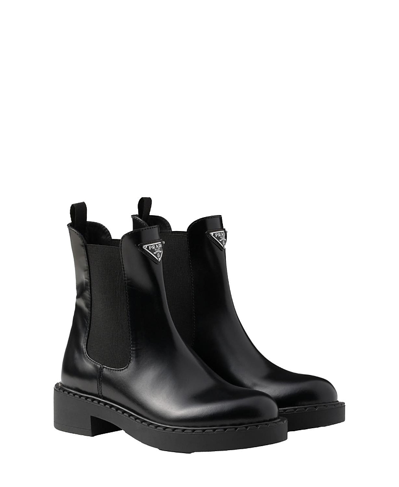 Prada Triangle-logo Chelsea Leather Boots In Black