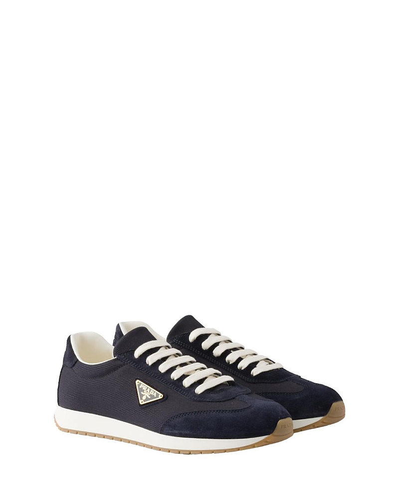 Prada Sneaker Aus Drillich Und Wildleder In Blue